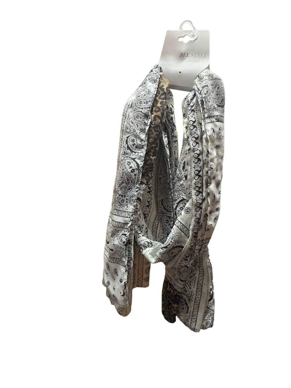 White & Black Paisley Long Bandana Scarf NWT